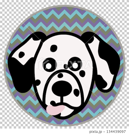 Illustration of a Dalmatian dog's face with a circular background Illustration of a Dalmatian dog's face with a circular background 134439097