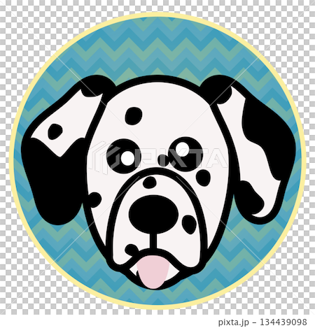 Illustration of a Dalmatian dog's face with a circular background Illustration of a Dalmatian dog's face with a circular background 134439098