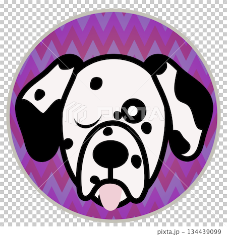 Illustration of a Dalmatian dog's face with a circular background Illustration of a Dalmatian dog's face with a circular background 134439099