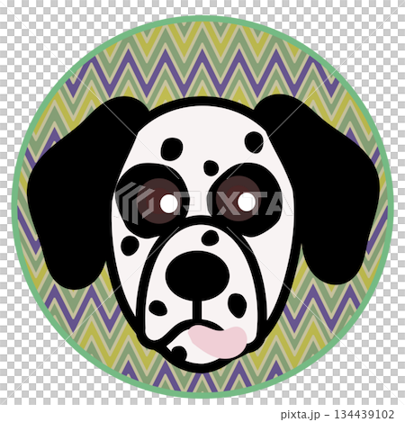 以圓形為背景的達爾馬提亞犬面部插圖 134439102