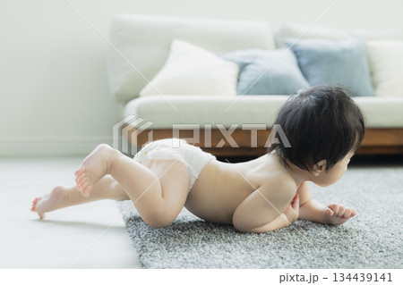 ずり這いする赤ちゃん ずり這いする赤ちゃん 134439141