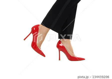 Red high heels and black pants on white, PNG Red high heels and black pants on white, PNG 134439206