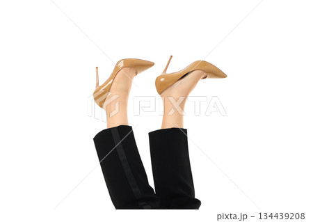 Legs are raised with stylish high heels in view, PNG 134439208