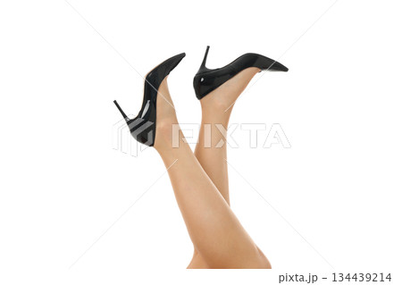 Black heels and legs in a light, white space, PNG 134439214