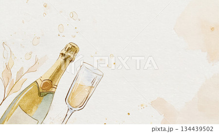 シャンパンボトルとグラスのイラスト 134439502