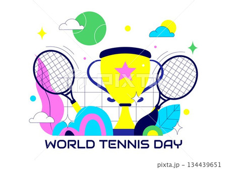 World Tennis Day Vector Illustration on March 2 Featuring Racket and Ball on Court During Sports Match in Flat Style Cartoon Background 134439651