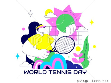 World Tennis Day Vector Illustration on March 2 Featuring Racket and Ball on Court During Sports Match in Flat Style Cartoon Background 134439653
