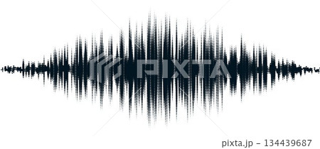 Black abstract sound wave element. Dotted music equalizer shape design. Audio radio signal visualization concept. Digital voice assistant line pattern. Song track sample player. Vector 134439687