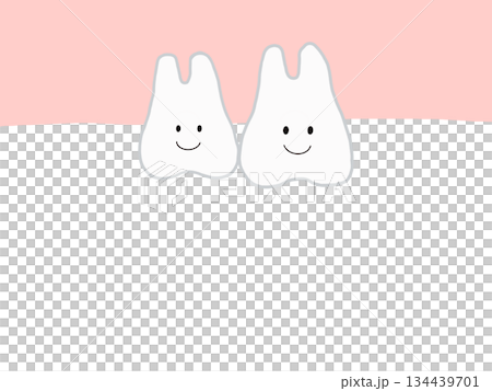 Two healthy and healthy upper teeth: Cute character illustration with main lines 134439701
