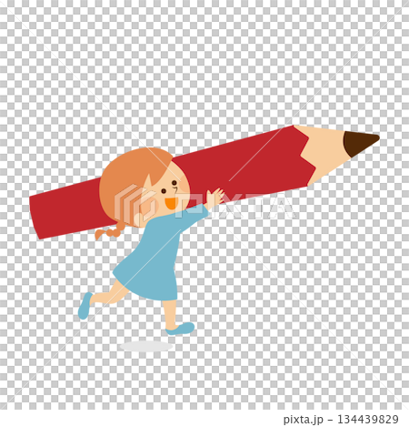 鉛筆を持つかわいい女の子 イラスト素材 鉛筆を持つかわいい女の子 イラスト素材 134439829