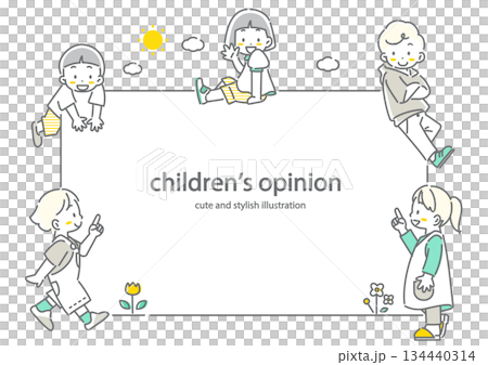 可愛的小學生相框 - 時尚可愛的線條畫插圖 134440314