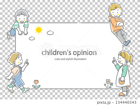 可愛的小學生相框 - 時尚可愛的線條畫插圖 134440343