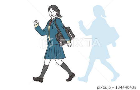 笑顔で歩く制服の女子高校生のイラスト素材 笑顔で歩く制服の女子高校生のイラスト素材 134440438