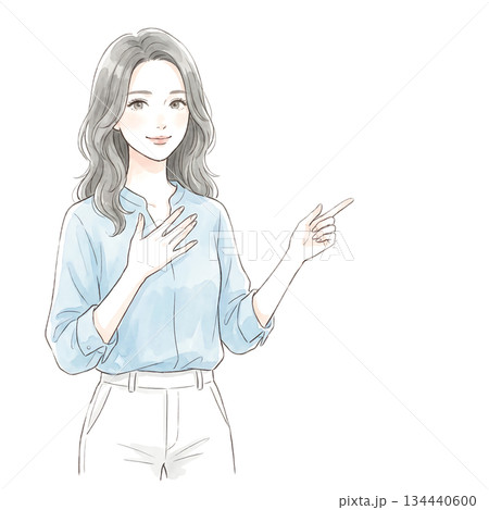 水彩画・手描き風の女性・女の子のイラスト素材 134440600