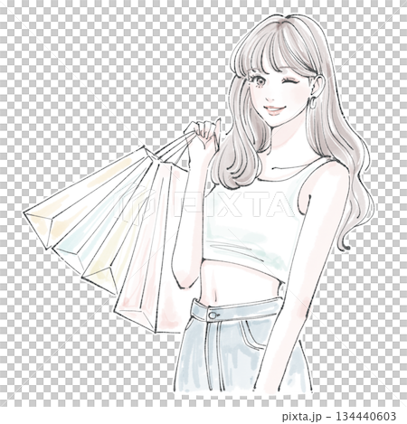 Watercolor and hand-drawn illustration material of women and girls Watercolor and hand-drawn illustration material of women and girls 134440603