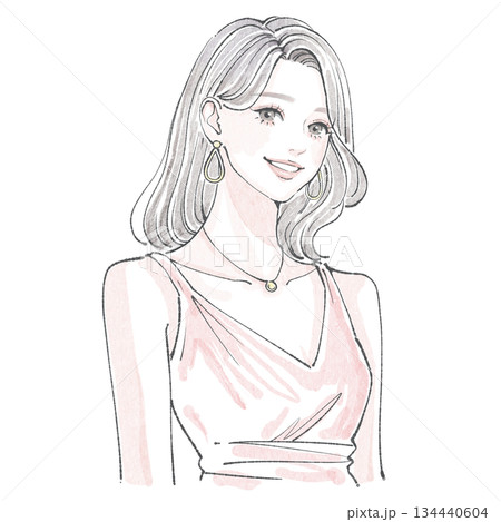 水彩画・手描き風の女性・女の子のイラスト素材 134440604