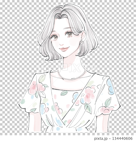 Watercolor and hand-drawn illustration material of women and girls 134440606