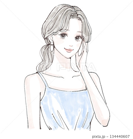 水彩画・手描き風の女性・女の子のイラスト素材 134440607