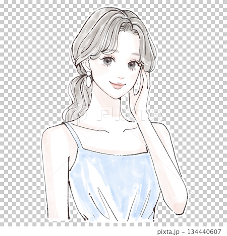 水彩画・手描き風の女性・女の子のイラスト素材 134440607