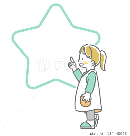 こどもと星形のフレーム　かわいくてお洒落な線画イラスト 134440638