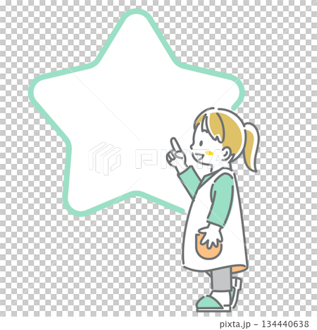 こどもと星形のフレーム　かわいくてお洒落な線画イラスト 134440638