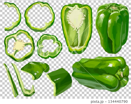 一組展示各種切甜椒方法的插圖 134440790