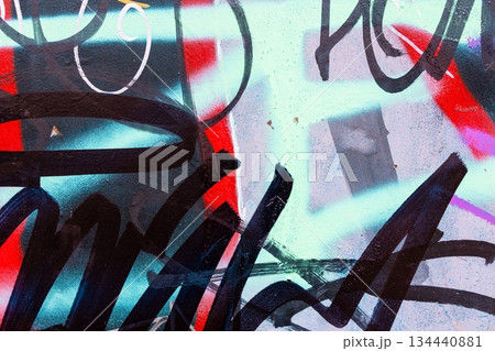 Graffiti Wall Art with Bold Black Red Blue Accents in Urban 90s Style 134440881