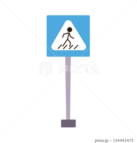 Flat cartoon vector illustration of pedestrian crossing sign in kids doodle style, simple road safety symbol, playful child mood, educational design for children graphics, posters and learning visuals 134441475