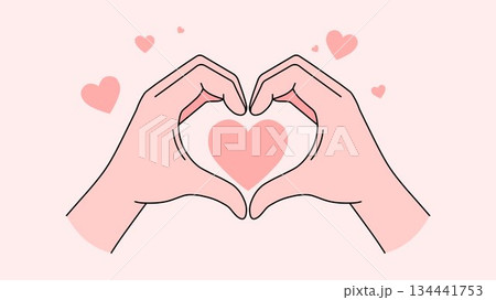 Hands forming heart shape with pink hearts Hands forming heart shape with pink hearts 134441753