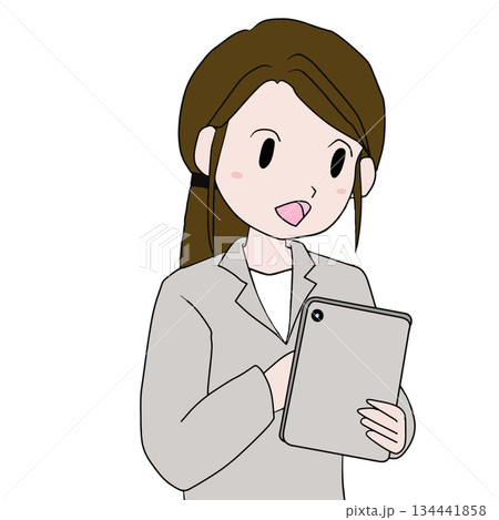 タブレットを使って仕事をするビジネス女性のイラスト 134441858