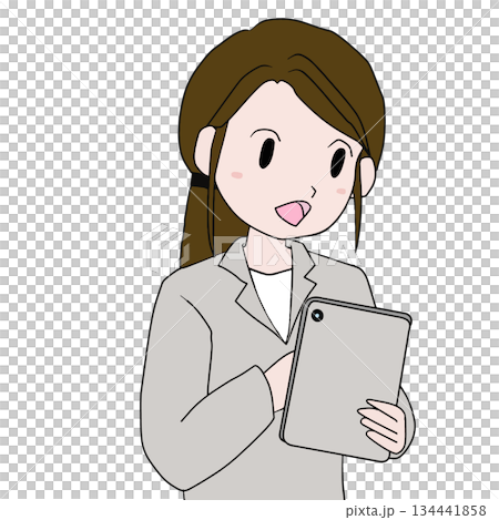 タブレットを使って仕事をするビジネス女性のイラスト 134441858