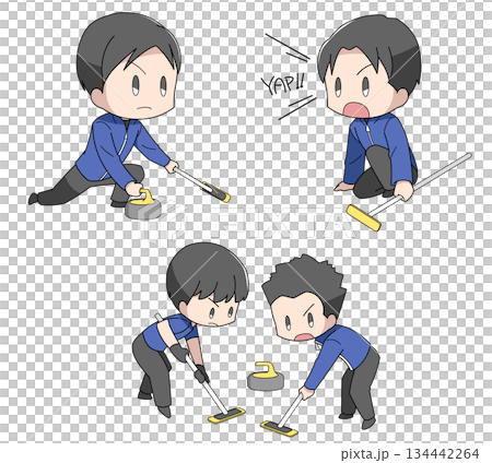 カーリングのイラスト3種類セット・男性 134442264