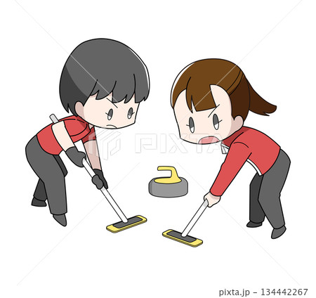 カーリングのスイープのイラスト・女性 134442267