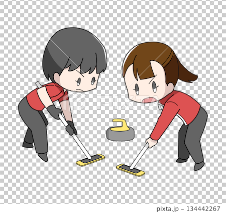 カーリングのスイープのイラスト・女性 134442267