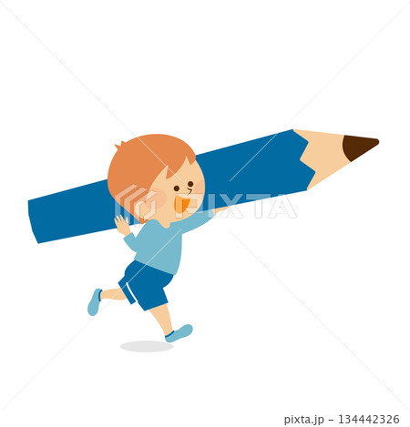 鉛筆を持つかわいい男の子　イラスト素材 134442326