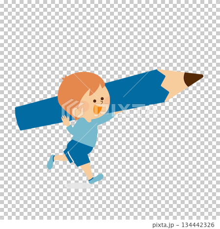 鉛筆を持つかわいい男の子　イラスト素材 134442326