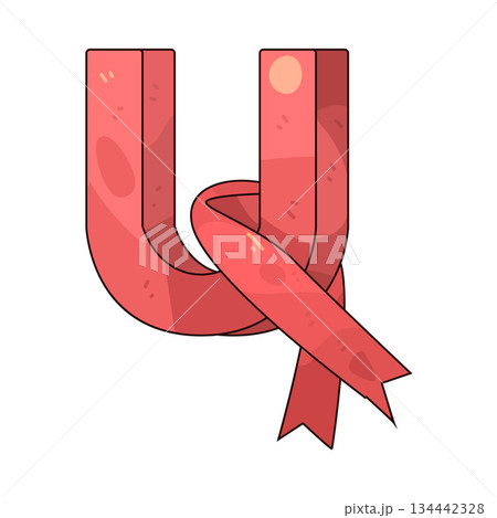 illustration of U Symbol with Red Ribbon illustration of U Symbol with Red Ribbon 134442328