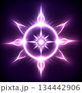 Stunning ethereal purple glow surrounding celestial starburst emblem, perfect for magical fantasy designs or futuristic tech branding with a vibrant, modern feel 134442906