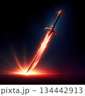 Stunning fantasy sword with a radiant glow, perfect for epic tales and game designs, conveying power and magic in a dark, immersive atmosphere. 134442913