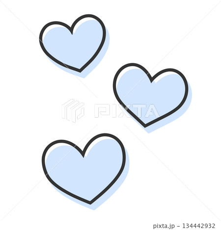 シンプルな3つのハート 手描きイラスト アイコン 版ズレ 水色 134442932
