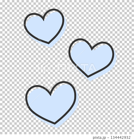 Simple three hearts hand-drawn illustration icon misaligned light blue 134442932