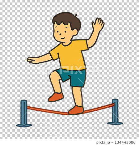 Illustration of a boy slacklining 134443006