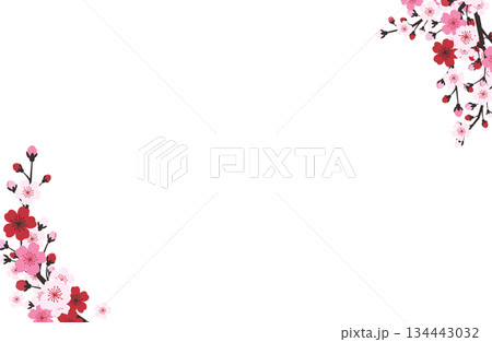 和風モダンな桜の対角コーナーフレーム 134443032