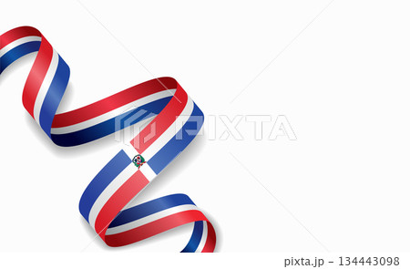 Dominican Republic flag stylized wavy ribbon, symbolizing national pride, celebration, cultural identity. Vector illustration. Dominican Republic flag stylized wavy ribbon, symbolizing national pride, celebration, cultural identity. Vector illustration. 134443098