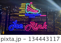 Bright neon signs and garlands Ice skating rink and winter entertainment concept 134443117