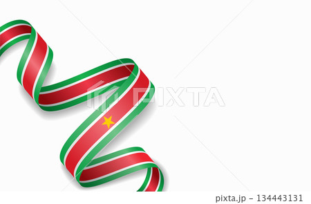 Surinamese flag stylized wavy ribbon, symbolizing national pride, celebration, cultural identity. Vector illustration. 134443131