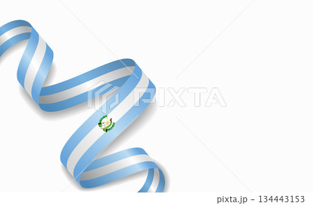 Guatemalan flag stylized wavy ribbon, symbolizing national pride, celebration, cultural identity. Vector illustration. 134443153