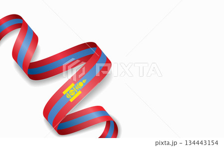 Mongolian flag stylized wavy ribbon, symbolizing national pride, celebration, cultural identity. Vector illustration. Mongolian flag stylized wavy ribbon, symbolizing national pride, celebration, cultural identity. Vector illustration. 134443154