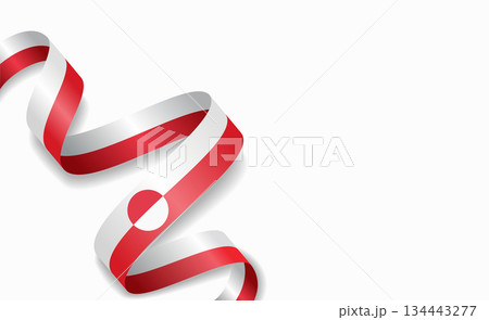 Greenland flag stylized wavy ribbon, symbolizing national pride, celebration, cultural identity. Vector illustration. 134443277