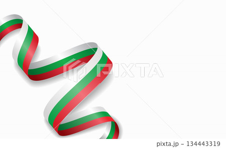 Bulgarian flag stylized wavy ribbon, symbolizing national pride, celebration, cultural identity. Vector illustration. 134443319